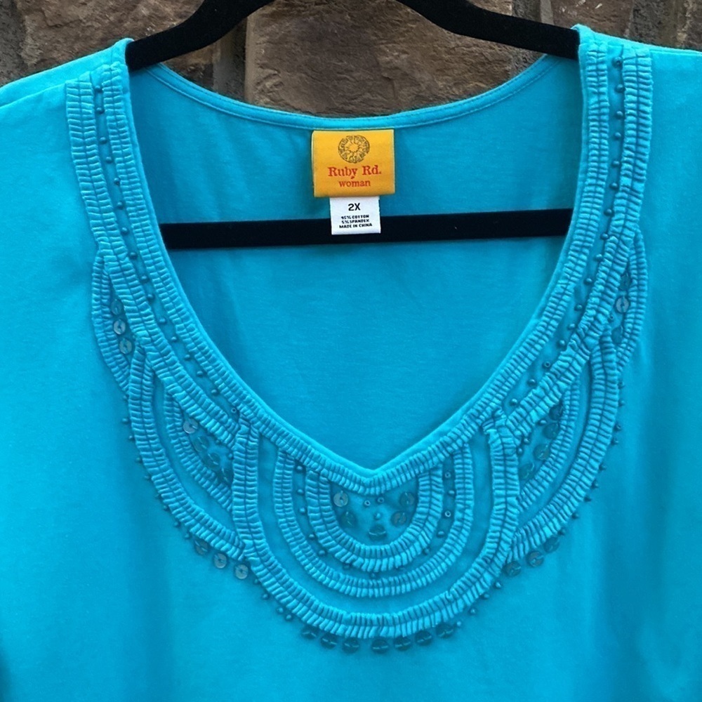 Ruby Rd. Teal Top With Embellishments. Size 2x - image 3